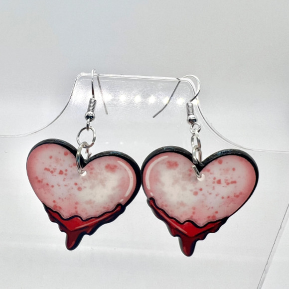 Bleeding Heart Earrings - Valentines Day Earrings - Wednesday Addams Earrings - Picture 1 of 10
